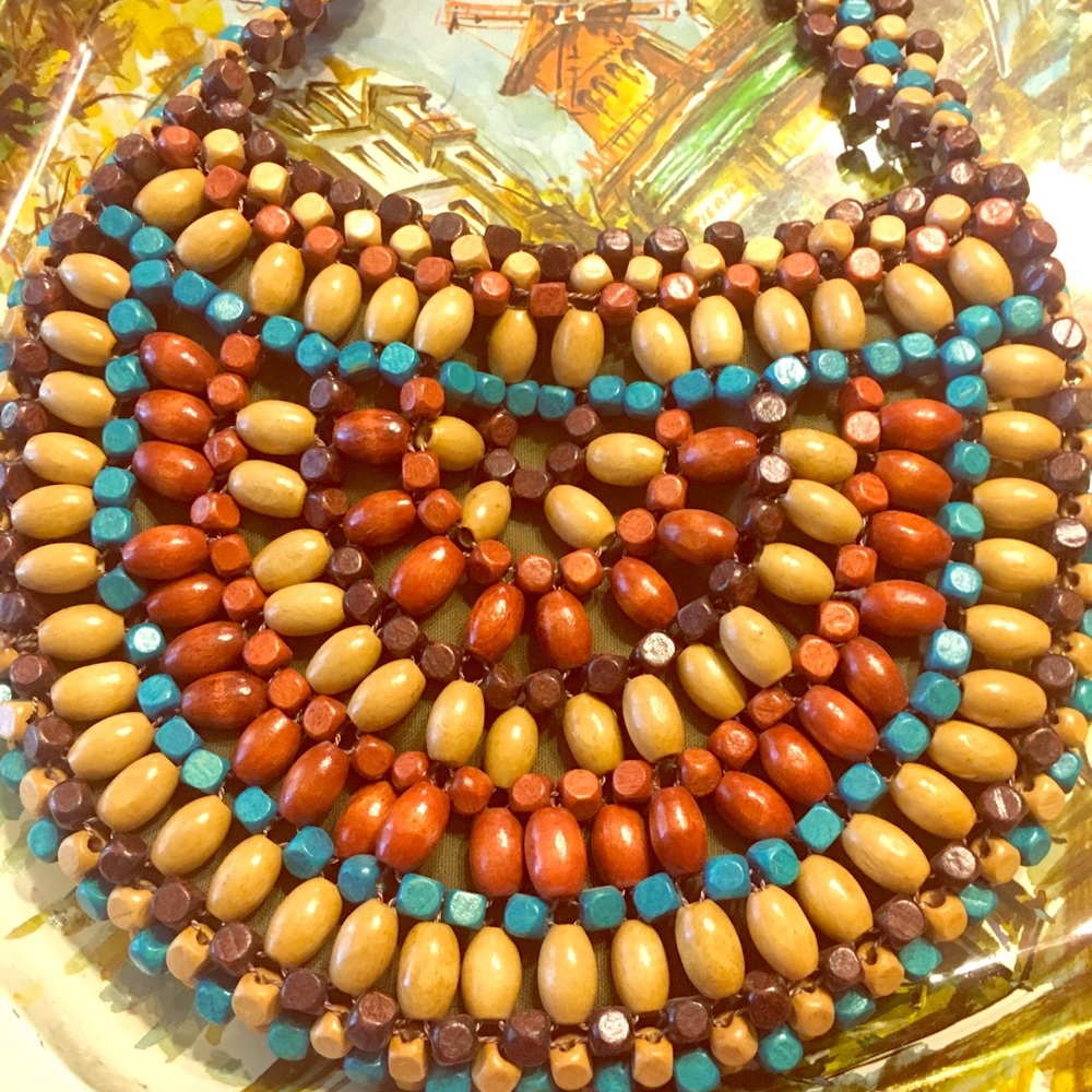 NWOT turquoise & brown beaded handbag